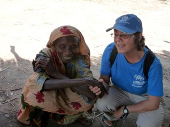 Laurel interviewing a refugee woman from Central African Republic