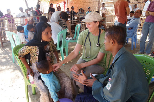 Claire working in a relief setting with the Rohingya people in western Burma
