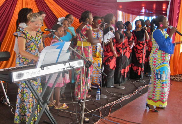 Rebecca on piano at International Women's Day worship at Bujumbura International Community Church