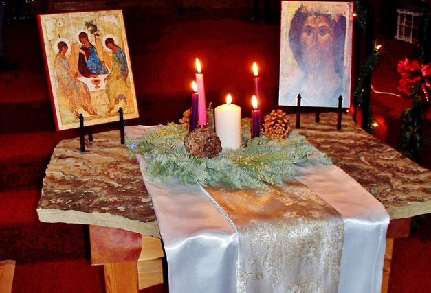 An altar space with stoles created by Abigail for her church